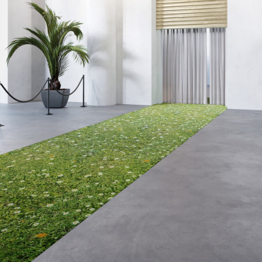 Allée événementielle en moquette Stand imprimée Prairie dans un hall moderne