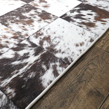 Tapis toucher soft - Imprimé peau de vache - Patchwork marron - Tranche