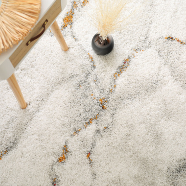 Tapis de salon - Marbré blanc - Veinage couleur - Vue de haut