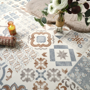 Ambiance bohème avec sol Lino - Carreaux de ciment - Naturel en décor