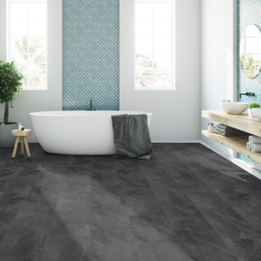 Dalle de sol stratifié compatible cuisine salle de bain - Pierre Gris Manganèse - Salle de bain