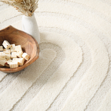 Tapis de salon - Néo Circle - Courbe écru et crème - gros plan