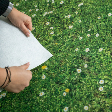 Envers et motif de la Moquette stand imprimée Prairie pour événement