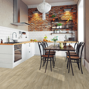 Sol Vinyle Textile Grande largeur - Aspect parquet chêne brut - cuisine