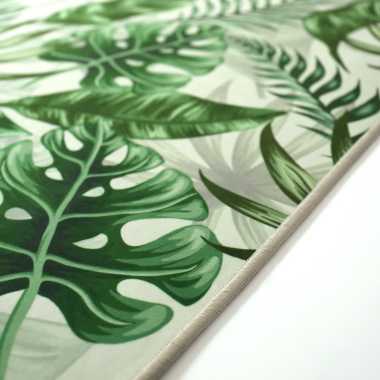 Tapis toucher soft - Imprimé feuilles exotique - Vert et écru - tranche