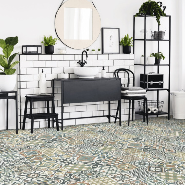 Décor carreaux élégants du sol vinyle Sonipro Carcassonne 472M en salle de bain