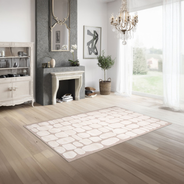 Tapis de salon en matière recyclée Ode à la douceur beige et crème - salon