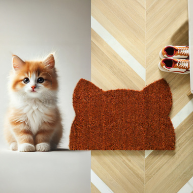 Paillasson Coco - Chat Miaou - Rouille en fibres naturelles de coco, paillasson anti-poussière design, épaisseur 17 mm