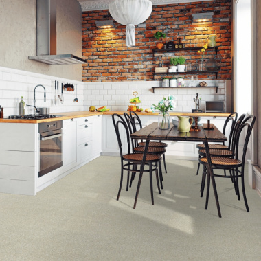 Sol Vinyle à envers gris - Effet lino pailleté - Marron - salle à manger cuisine