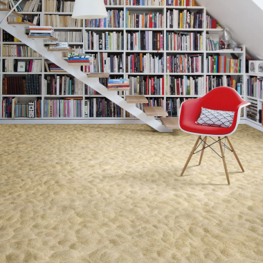 Tapis sur mesure vinyle textile Relief 3D imprimé plage de sable dans une bibliothèque design