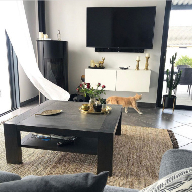 Tapis naturel en jute et coton - Néo-ethnique marron - Ambiance salon