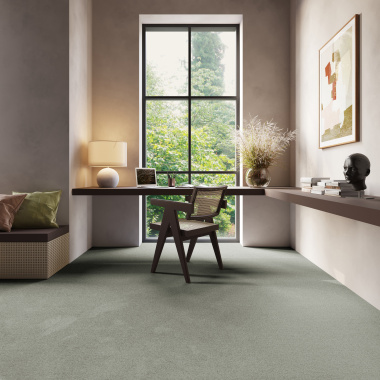 Tapis sur mesure Chromaluxe vert de gris dans un espace alliant design et confort