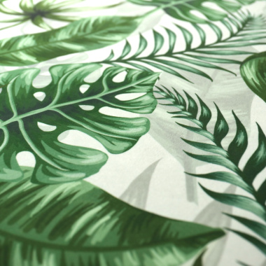 Tapis toucher soft - Imprimé feuilles exotique - Vert et écru - gros plan