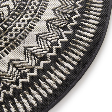 Tapis rond d'intérieur ou d'extérieur - Mandala - Noir - tranche