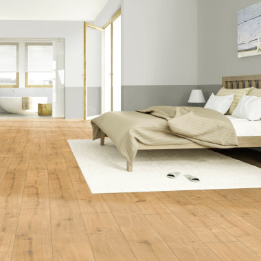 Parquet flottant Stratifié compatible cuisine salle de bain - Chêne beige sahara - chambre