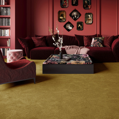 Moquette ultra douce Pulse Ocre antique en intérieur contemporain, sensation de douceur intense et confort premium