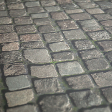 Sol Vinyle Textile - Relief 3D - Imprimé pavés anciens de ville en perspective, montrant l’effet relief et la profondeur du décor