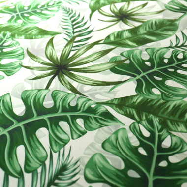 Tapis toucher soft - Imprimé feuilles exotique - Vert et écru - Vue de près