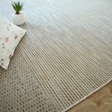 Tapis Moderne Prisma Grège - Carrés - Ambiance Salon