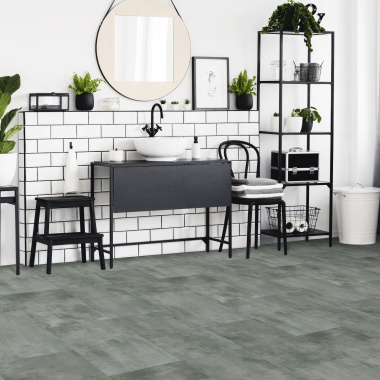 Ambiance graphique d'un bureau avec Dalle Sol PVC - Click à plat - métal brut gris