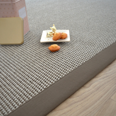 Tapis tissé plat Lombok silver ganse coton taupe - Tranche