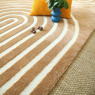 Tapis de salon Néo Circle courbe crème et noisette - chambre