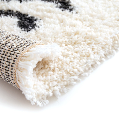 Tapis de salon à poils longs - Line art - Noir et blanc cassé - Tapis et envers