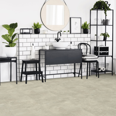 Sol Vinyle Textile Grande largeur - Carrelage pierre naturelle - Travertin crème - Salon