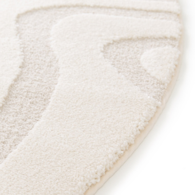 Tapis rond de salon en relief - Belle-île - Vagues écru et crème - tranche