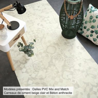 Mise en situation cosy – sol en dalles PVC Mix and Match - Click 5G - Carreaux de ciment beige clair