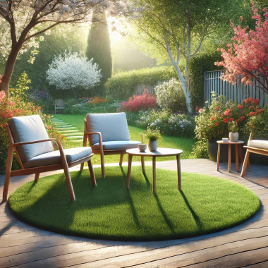 Tapis en gazon synthétique Vincennes 35 mm - Format rond pour coin détente extérieur élégant