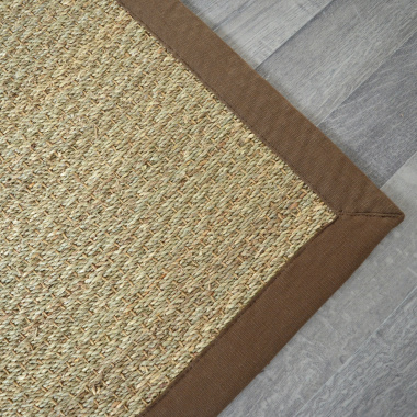 Tapis Jonc de mer Varana panama ganse coton brun - coin