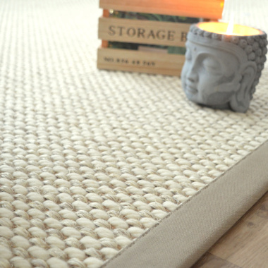Tapis Laine et Sisal Albury grosses boucles - Blanc crème - Ganse coton Limon - tranche