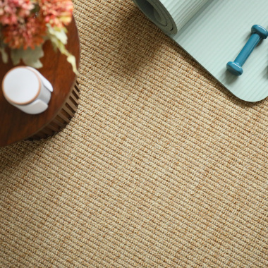 Tapis sur mesure Tissé plat aspect coton - Pilates - Beige naturel - vue du dessus