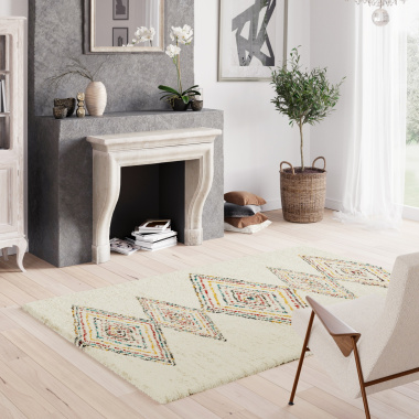 Tapis motif Berbère - Himalaya beige - Ambiance cheminée
