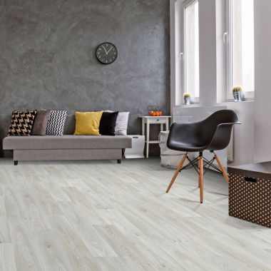 Sol Vinyle Textile Grande largeur - Aspect parquet - Chêne blanc - salon