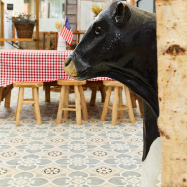 Sol Vinyle Style Carreaux de ciment Florence - Beige - partenariat