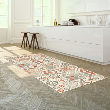 Tapis sur mesure Vinyle Carreaux de ciment - rouge brique - Cuisine