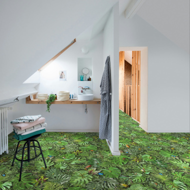 Tapis sur mesure Vinyle Textile - Relief 3D imprimé Faune et flore tropicale pour salle de bain