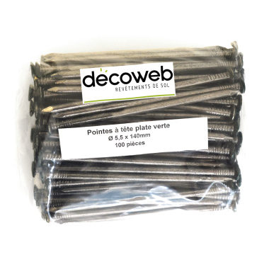 Sac de 100 clous droits à tête verte spécial gazon synthétique
