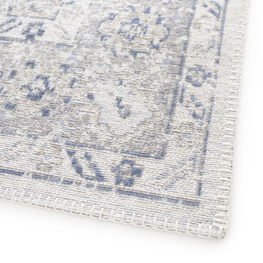 Tapis à motif oriental en tissus chenille recyclé - Yanis - Gris et bleu - coin
