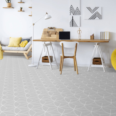 Sol vinyle textile économique rosace géométrique Gris - pièce à vivre