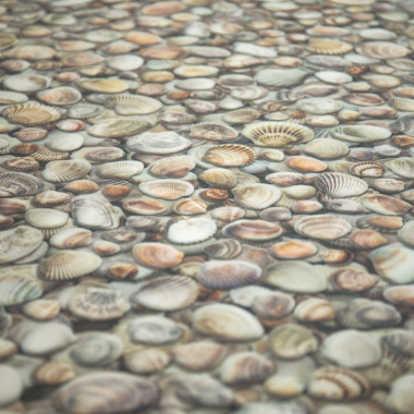 Sol Vinyle Textile Relief 3D – Imprimé Coquillages, vue rapprochée du motif texturé