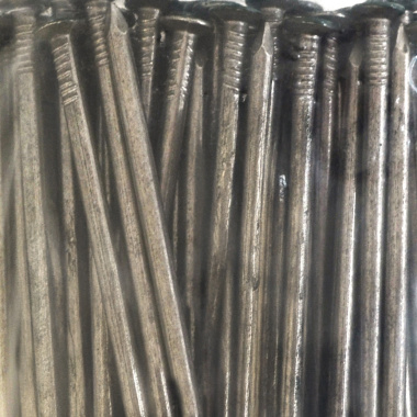 Zoom sur un sac de 100 clous droits à tête verte spécial gazon synthétique