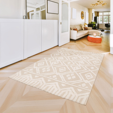 Tapis extérieur et intérieur crème à motifs ethniques Brasilia, entre modernité, évasion et convivialité