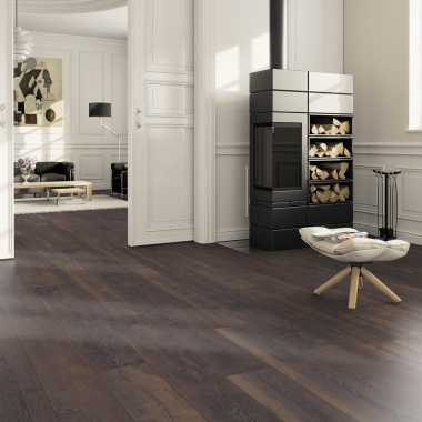 Parquet flottant Stratifié compatible cuisine salle de bain - Chêne brun Cuba - Salon