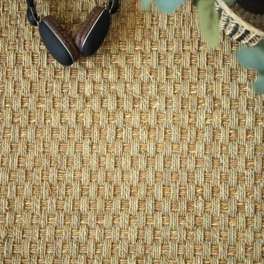 Tapis jonc de mer Paro fin natté 4x4 - Ganse chocolat - vue du dessus