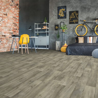 Sol Vinyle Textile Haute Performance - Aspect parquet chêne rustique gris - chambre