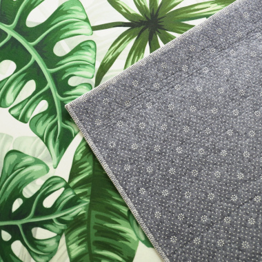 Tapis toucher soft - Imprimé feuilles exotique - Vert et écru - coin