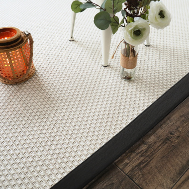 Tapis Natté Sumatra Blanc - Ganse Noire - Tranche